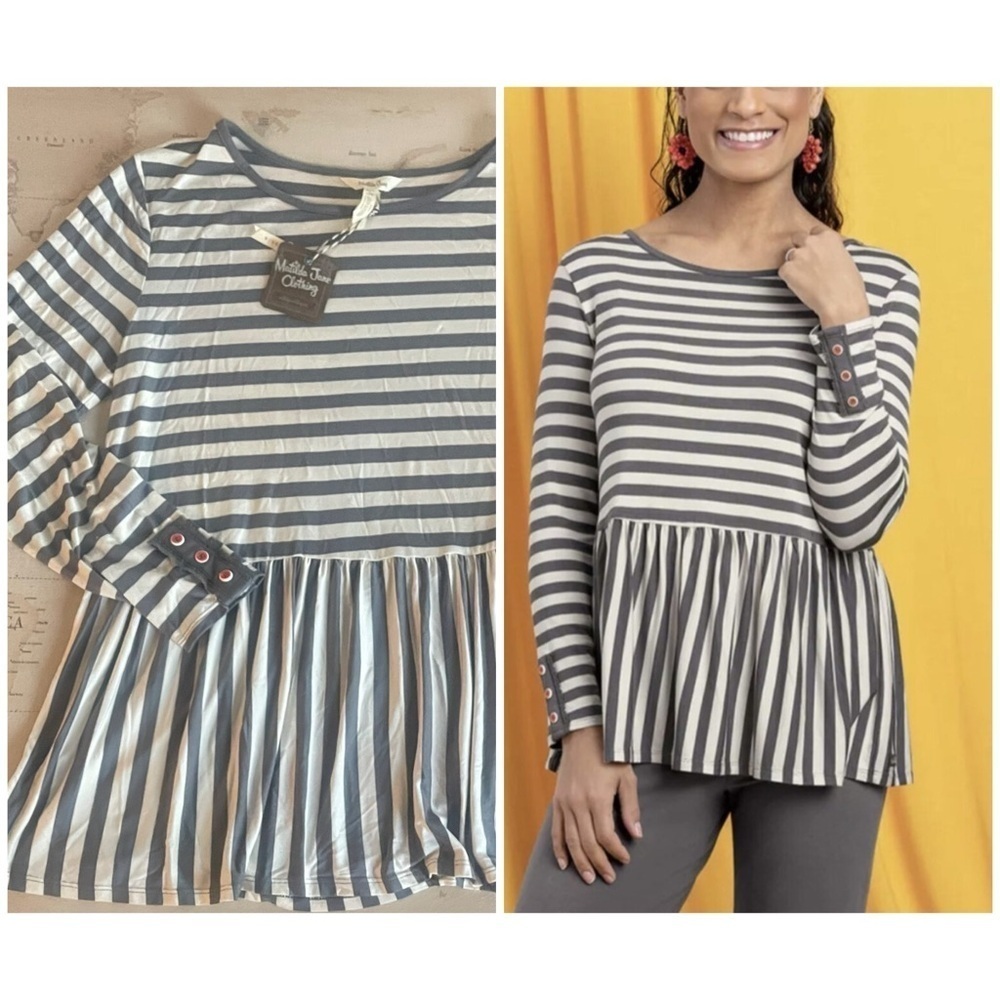 🆕Matilda Jane Let's Connect Long Sleeve Peplum Tee NWT Size Large